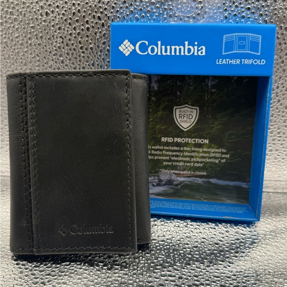 Columbia Black RFID Blocking Trifold Leather Wallet - New In Box - Picture 1 of 5